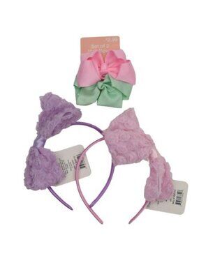 Bow Headbands and Bow Barrettes 4 Pieces Green Pink Purple Hair Accessories